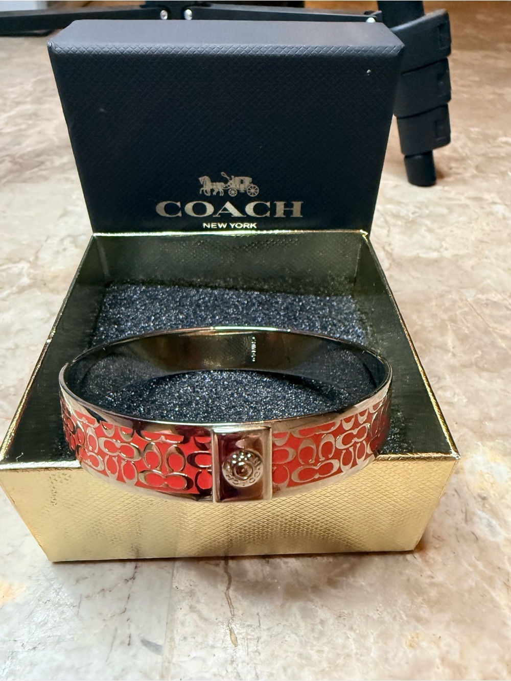 COACH Signature pink/coral Enamel Bangle Bracelet